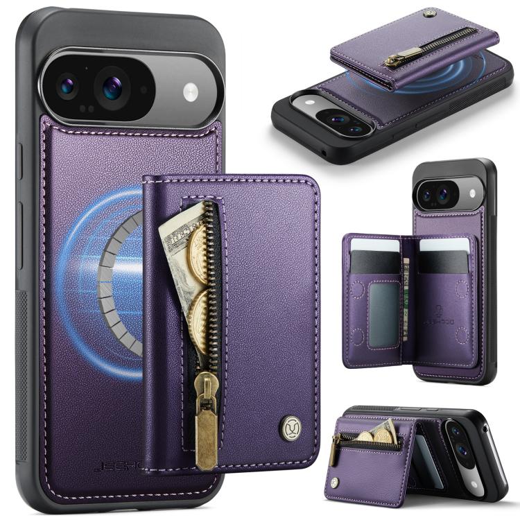 JEEHOOD J12 Exquisite RFID MagSafe Zipper Card Bag Phone Case, For Google Pixel 11 Pro XL, For Google Pixel 11 / 11 Pro, For Google Pixel 10a, For Google Pixel 10 Pro XL, For Google Pixel 9a, For Google Pixel 9 Pro XL, For Google Pixel 9 / 9 Pro