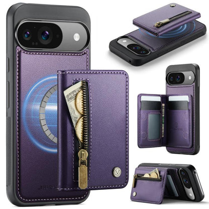 JEEHOOD J12 Exquisite RFID MagSafe Zipper Card Bag Phone Case, For Google Pixel 11 Pro XL, For Google Pixel 11 / 11 Pro, For Google Pixel 10a, For Google Pixel 10 Pro XL, For Google Pixel 9a, For Google Pixel 9 Pro XL, For Google Pixel 9 / 9 Pro