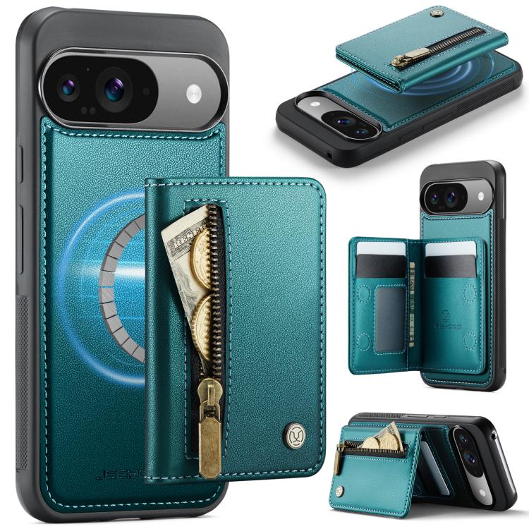 JEEHOOD J12 Exquisite RFID MagSafe Zipper Card Bag Phone Case, For Google Pixel 11 Pro XL, For Google Pixel 11 / 11 Pro, For Google Pixel 10a, For Google Pixel 10 Pro XL, For Google Pixel 9a, For Google Pixel 9 Pro XL, For Google Pixel 9 / 9 Pro