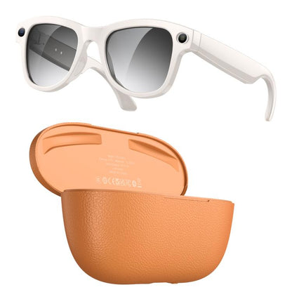 M02 Ultra 8MP Camera AI Smart Glasses Photochromic Lenses, with Black Charging Case, with Brown Charging Case