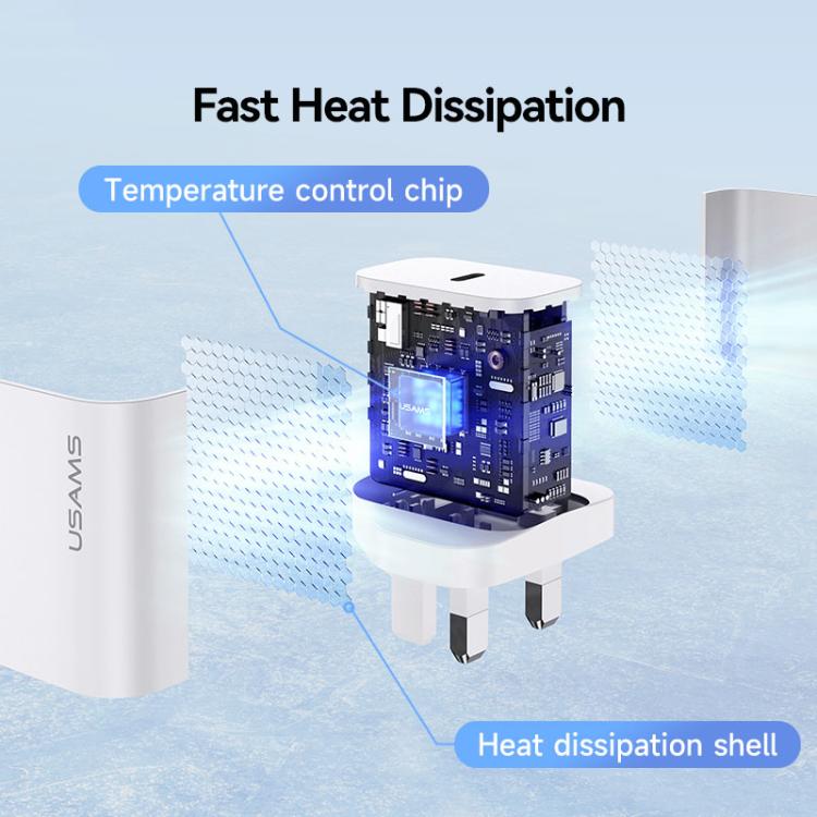 USAMS CC227 T65 PD20W USB-C / Type-C Single Port Fast Charger, UK Plug