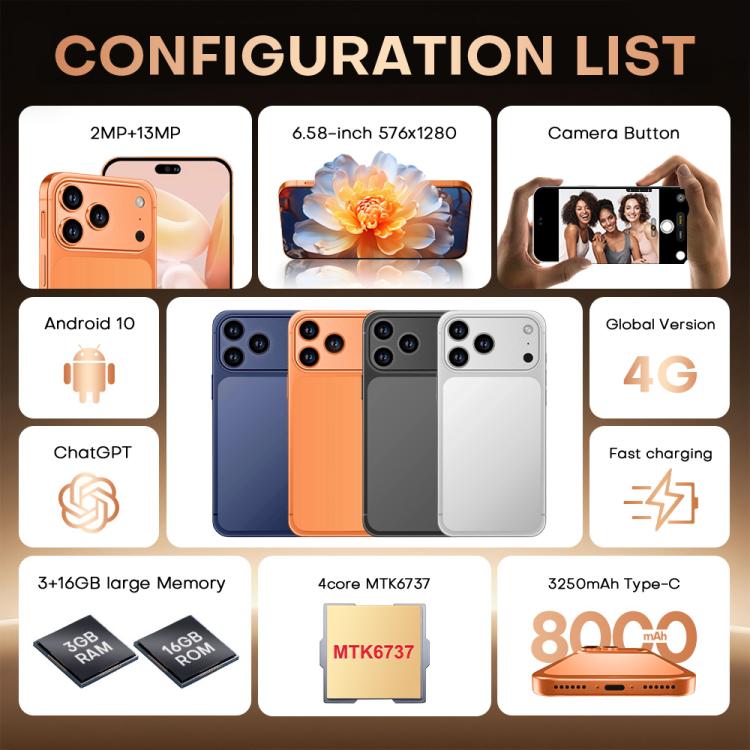 I17 Pro Max / THA97, 3GB+16GB, 6.58 inch Android 10  MTK6737 Quad Core, Network: 4G, Dual SIM