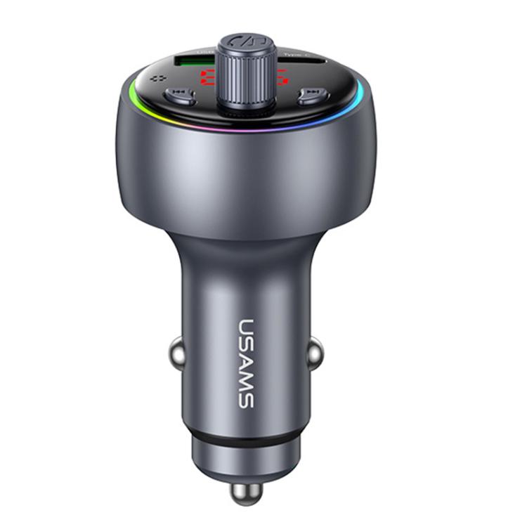 USAMS CC328 30W USB and Type-C Car Fast Charger Digital Display Bluetooth FM
