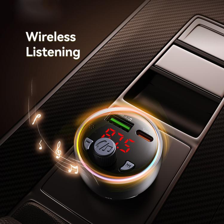 USAMS CC328 30W USB and Type-C Car Fast Charger Digital Display Bluetooth FM