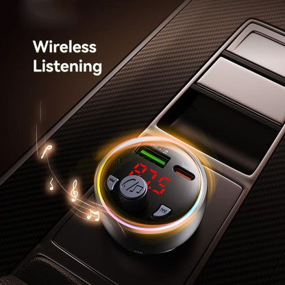 USAMS CC328 30W USB and Type-C Car Fast Charger Digital Display Bluetooth FM