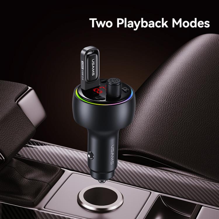 USAMS CC328 30W USB and Type-C Car Fast Charger Digital Display Bluetooth FM