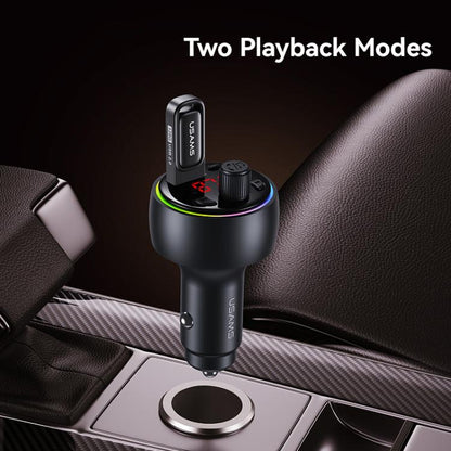 USAMS CC328 30W USB and Type-C Car Fast Charger Digital Display Bluetooth FM