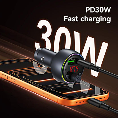USAMS CC328 30W USB and Type-C Car Fast Charger Digital Display Bluetooth FM