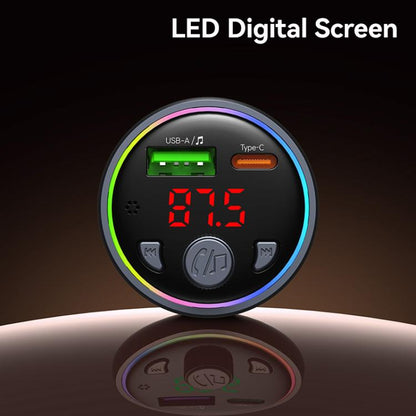 USAMS CC328 30W USB and Type-C Car Fast Charger Digital Display Bluetooth FM