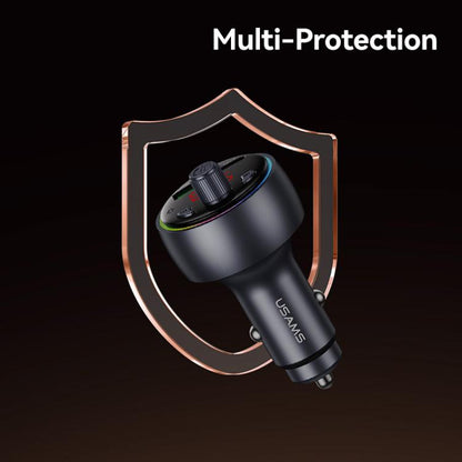 USAMS CC328 30W USB and Type-C Car Fast Charger Digital Display Bluetooth FM