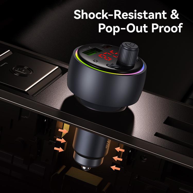 USAMS CC328 30W USB and Type-C Car Fast Charger Digital Display Bluetooth FM