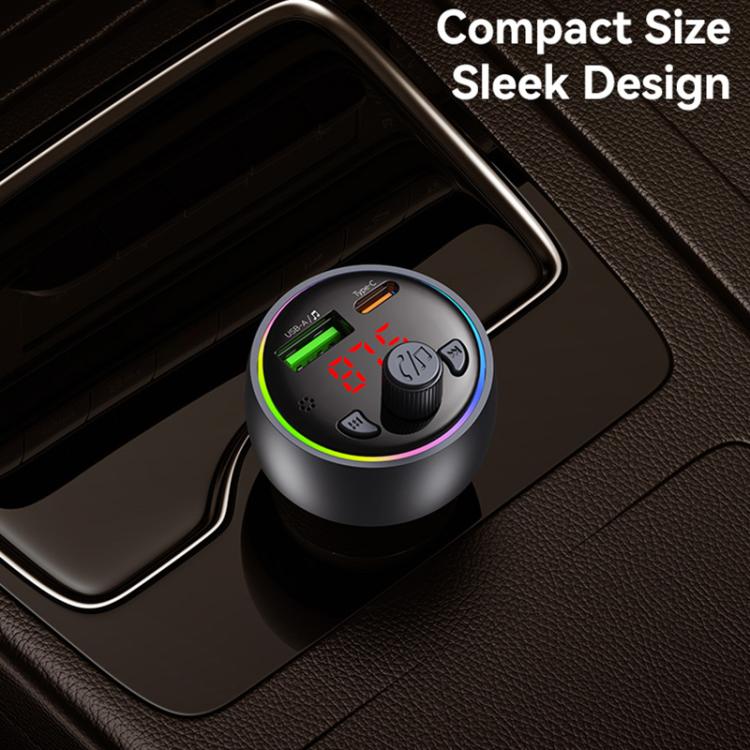 USAMS CC328 30W USB and Type-C Car Fast Charger Digital Display Bluetooth FM