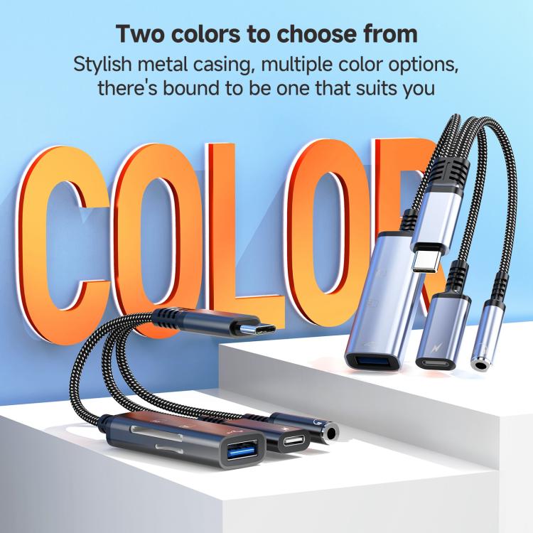 3 in 1 Type-C to USB+Type-C+3.5mm+TF+SD Multi-functional Charging Audio Transmission Adapter Cable