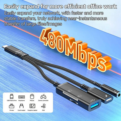 Câble adaptateur de transmission audio multifonction 3 en 1 Type-C vers USB+Type-C+3,5 mm+TF+SD
