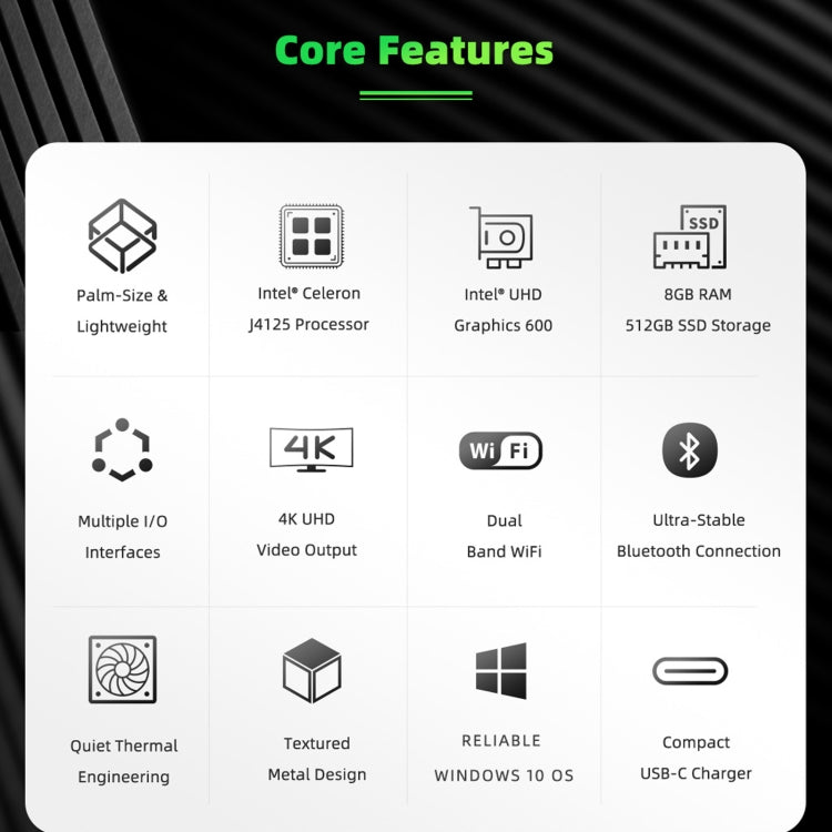 GMK NucBox Windows 10 System Mini PC, Intel Celeron J4125 Quad Core 64bit 14nm 2GHz-2.7GHz, Support WiFi & Bluetooth & RJ45,, 8GB+128GB,EU Plug