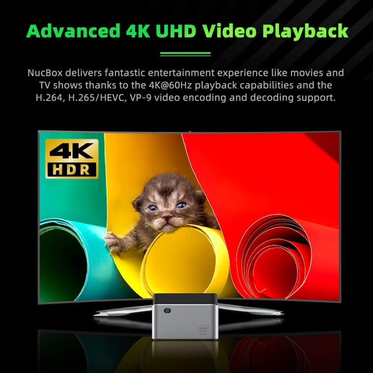 GMK NucBox Windows 10 System Mini PC, Intel Celeron J4125 Quad Core 64bit 14nm 2GHz-2.7GHz, Support WiFi & Bluetooth & RJ45,, 8GB+128GB,EU Plug