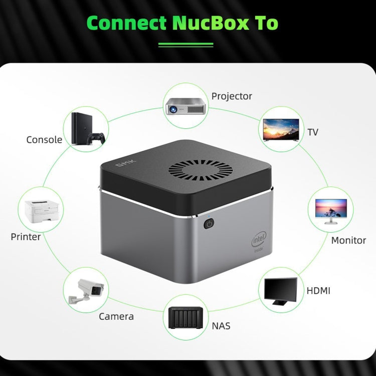GMK NucBox Windows 10 System Mini PC, Intel Celeron J4125 Quad Core 64bit 14nm 2GHz-2.7GHz, Support WiFi & Bluetooth & RJ45,, 8GB+128GB,EU Plug