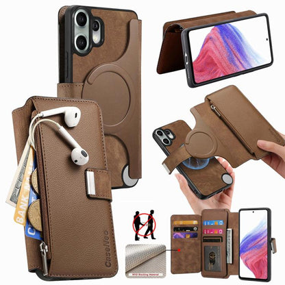 CaseNeo MagSafe RFID Anti-theft Zipper Wallet Retro Leather Phone Case, For Nothing CMF Phone 2 Pro, For Nothing Phone 3a