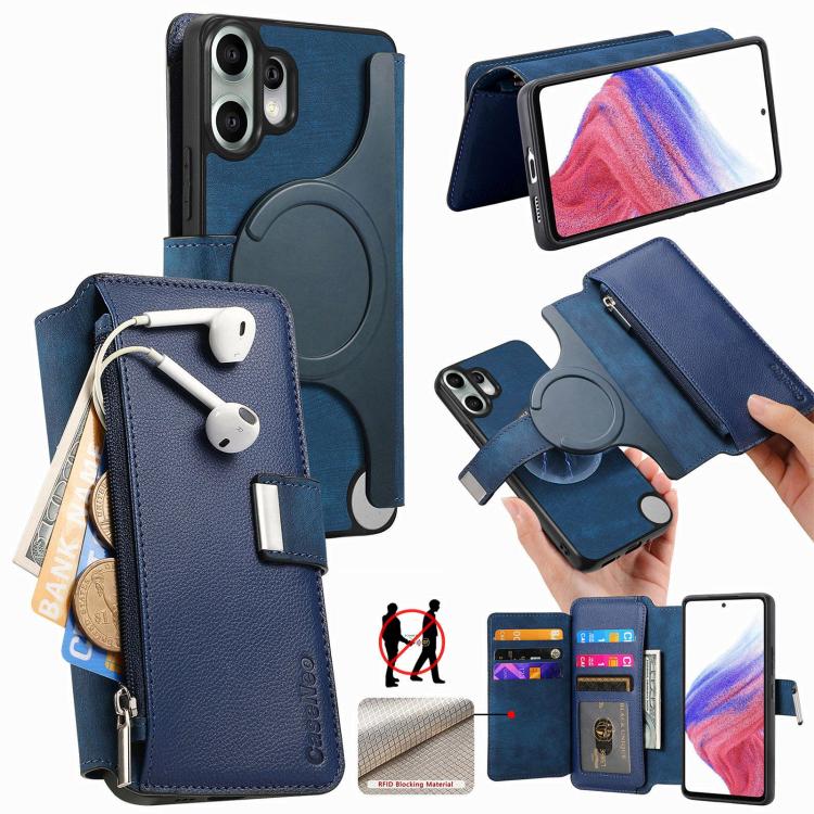 CaseNeo MagSafe RFID Anti-theft Zipper Wallet Retro Leather Phone Case, For Nothing CMF Phone 2 Pro, For Nothing Phone 3a