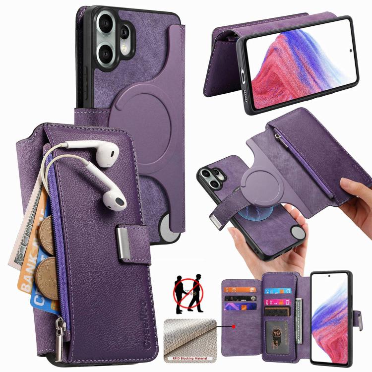 CaseNeo MagSafe RFID Anti-theft Zipper Wallet Retro Leather Phone Case, For Nothing CMF Phone 2 Pro, For Nothing Phone 3a