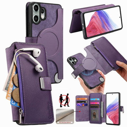 CaseNeo MagSafe RFID Anti-theft Zipper Wallet Retro Leather Phone Case, For Nothing CMF Phone 2 Pro, For Nothing Phone 3a