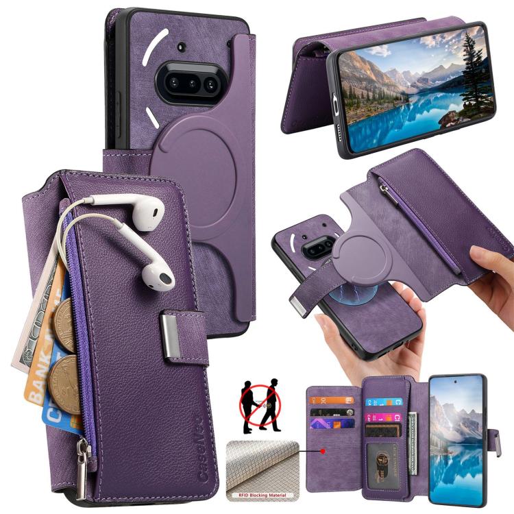 CaseNeo MagSafe RFID Anti-theft Zipper Wallet Retro Leather Phone Case, For Nothing CMF Phone 2 Pro, For Nothing Phone 3a