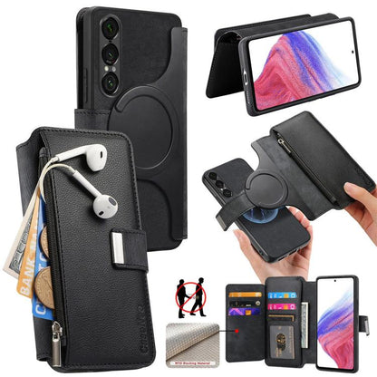 CaseNeo MagSafe RFID Anti-theft Zipper Wallet Retro Leather Phone Case, For Sony Xperia 10 VII, For Sony Xperia 1 VII