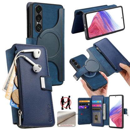 CaseNeo MagSafe RFID Anti-theft Zipper Wallet Retro Leather Phone Case, For Sony Xperia 10 VII, For Sony Xperia 1 VII