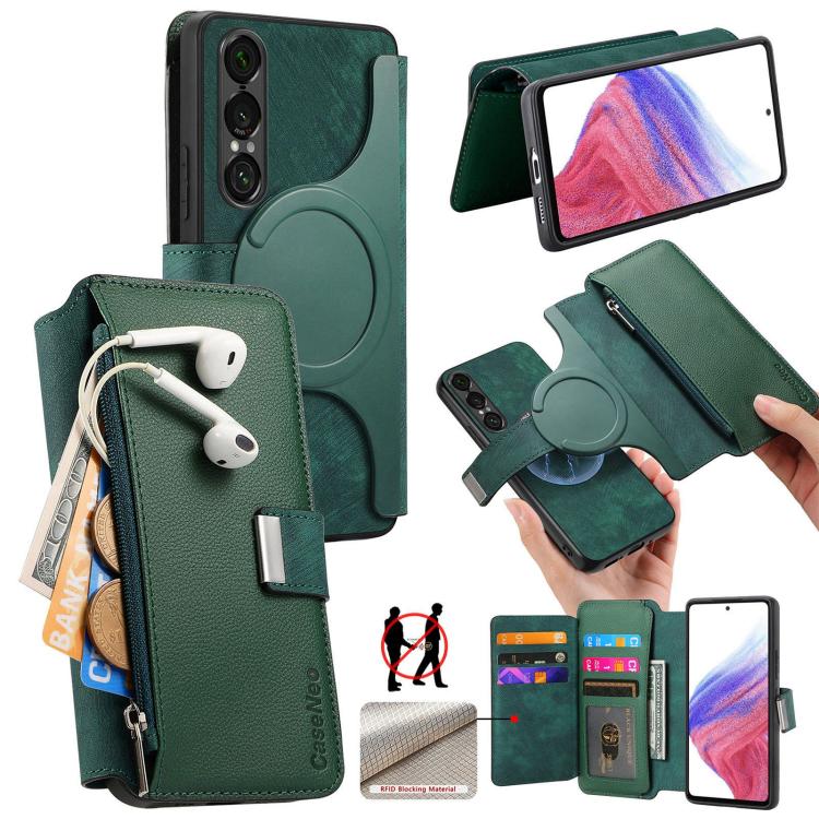 CaseNeo MagSafe RFID Anti-theft Zipper Wallet Retro Leather Phone Case, For Sony Xperia 10 VII, For Sony Xperia 1 VII