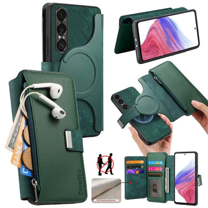 CaseNeo MagSafe RFID Anti-theft Zipper Wallet Retro Leather Phone Case, For Sony Xperia 10 VII, For Sony Xperia 1 VII