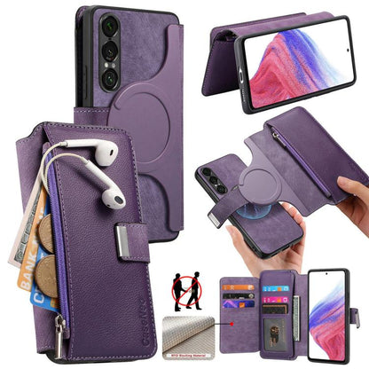 CaseNeo MagSafe RFID Anti-theft Zipper Wallet Retro Leather Phone Case, For Sony Xperia 10 VII, For Sony Xperia 1 VII