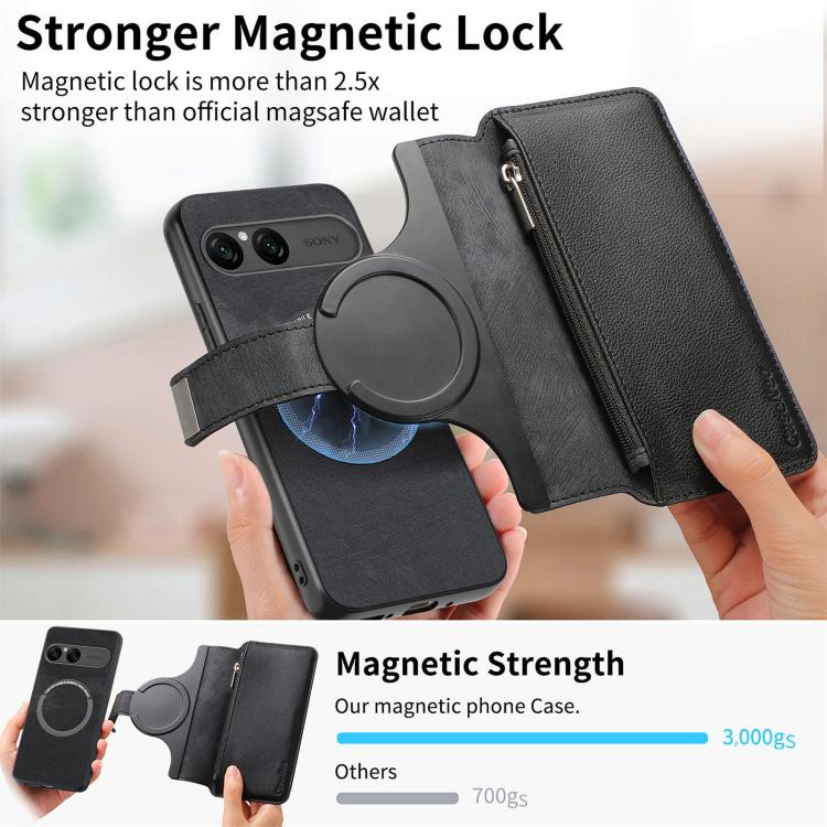 CaseNeo MagSafe RFID Anti-theft Zipper Wallet Retro Leather Phone Case, For Sony Xperia 10 VII, For Sony Xperia 1 VII