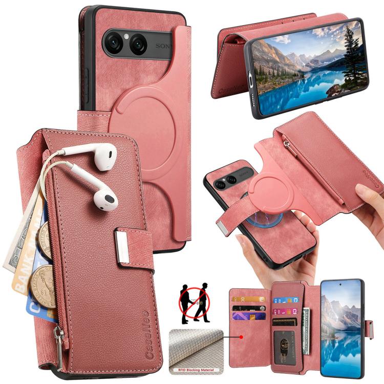 CaseNeo MagSafe RFID Anti-theft Zipper Wallet Retro Leather Phone Case, For Sony Xperia 10 VII, For Sony Xperia 1 VII