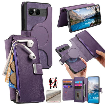 CaseNeo MagSafe RFID Anti-theft Zipper Wallet Retro Leather Phone Case, For Sony Xperia 10 VII, For Sony Xperia 1 VII