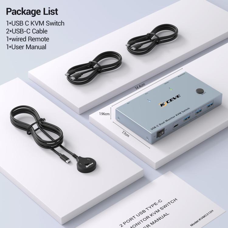 NW-KVMC212H 4K 60Hz USB-C / Type-C Ports Dual Monitor KVM Switch