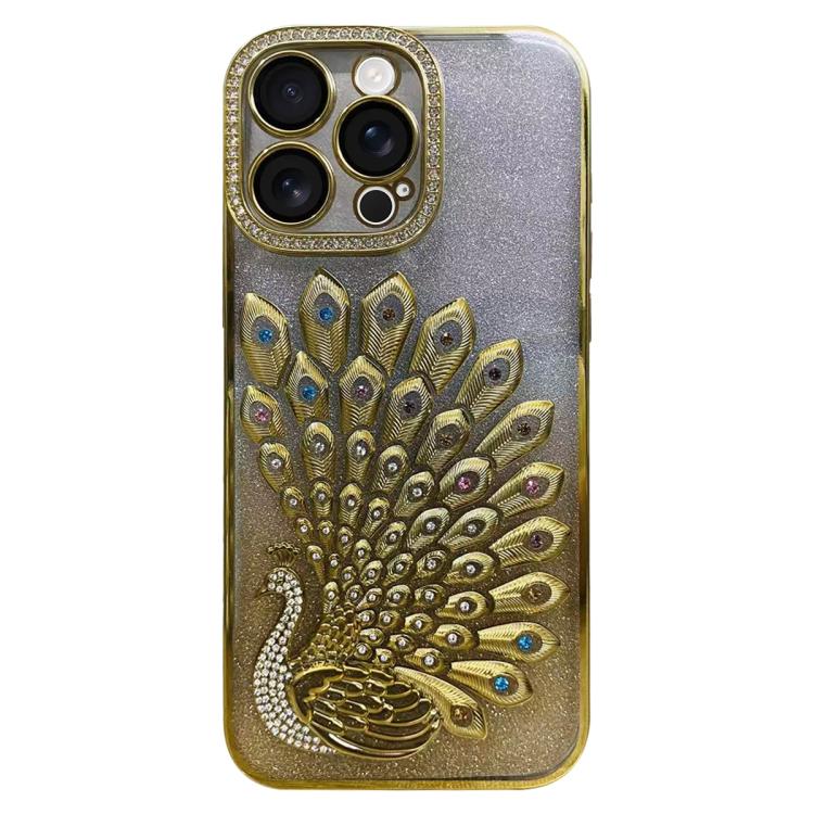 Electroplated TPU Peacock Relief Rhinestone Glitter Phone Case with Lens Film
