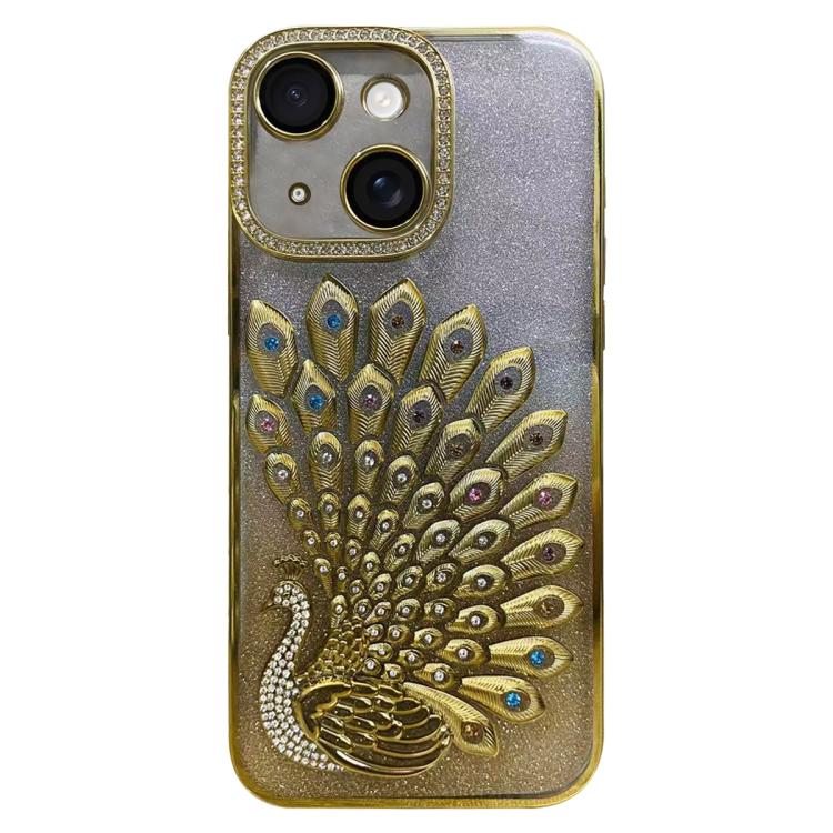 Electroplated TPU Peacock Relief Rhinestone Glitter Phone Case with Lens Film