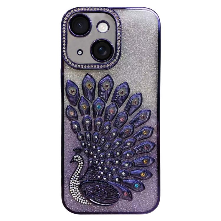 Electroplated TPU Peacock Relief Rhinestone Glitter Phone Case with Lens Film