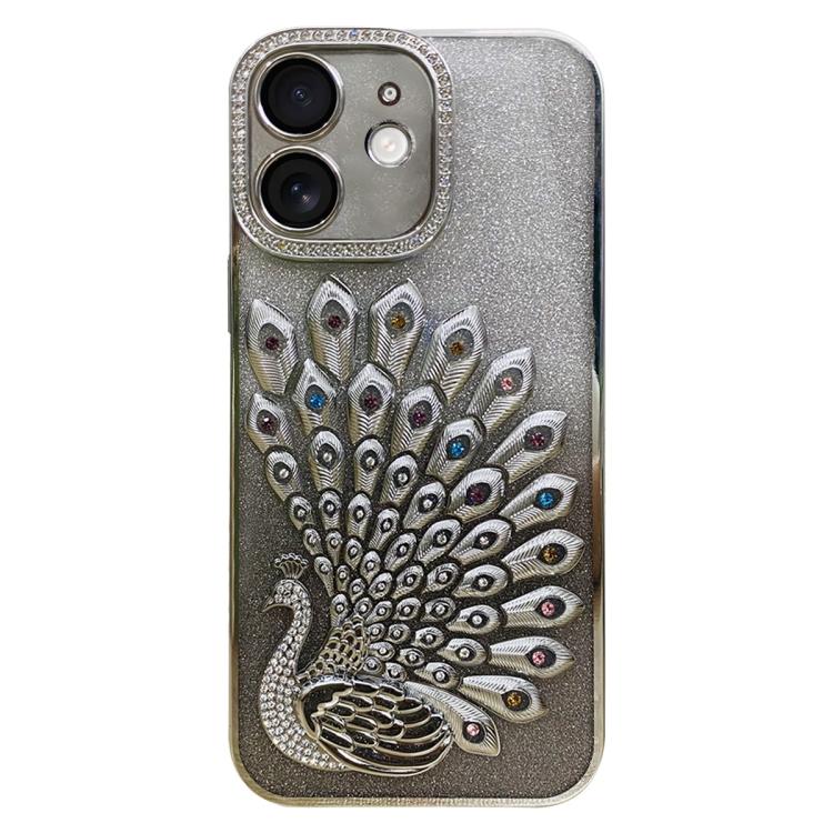 Electroplated TPU Peacock Relief Rhinestone Glitter Phone Case with Lens Film