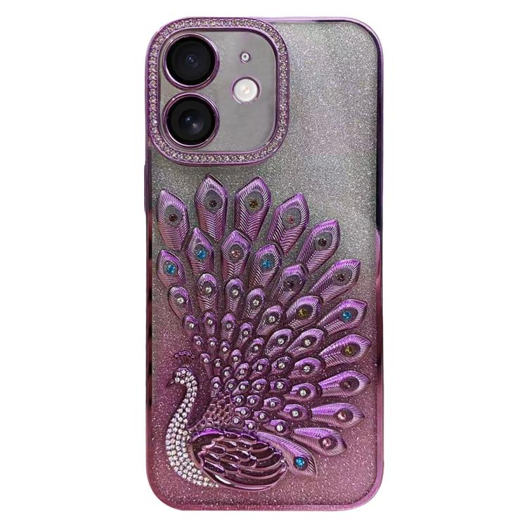 Electroplated TPU Peacock Relief Rhinestone Glitter Phone Case with Lens Film