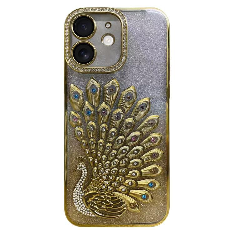 Electroplated TPU Peacock Relief Rhinestone Glitter Phone Case with Lens Film