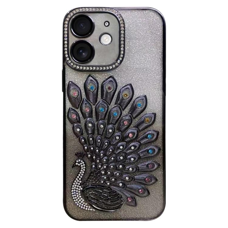 Electroplated TPU Peacock Relief Rhinestone Glitter Phone Case with Lens Film
