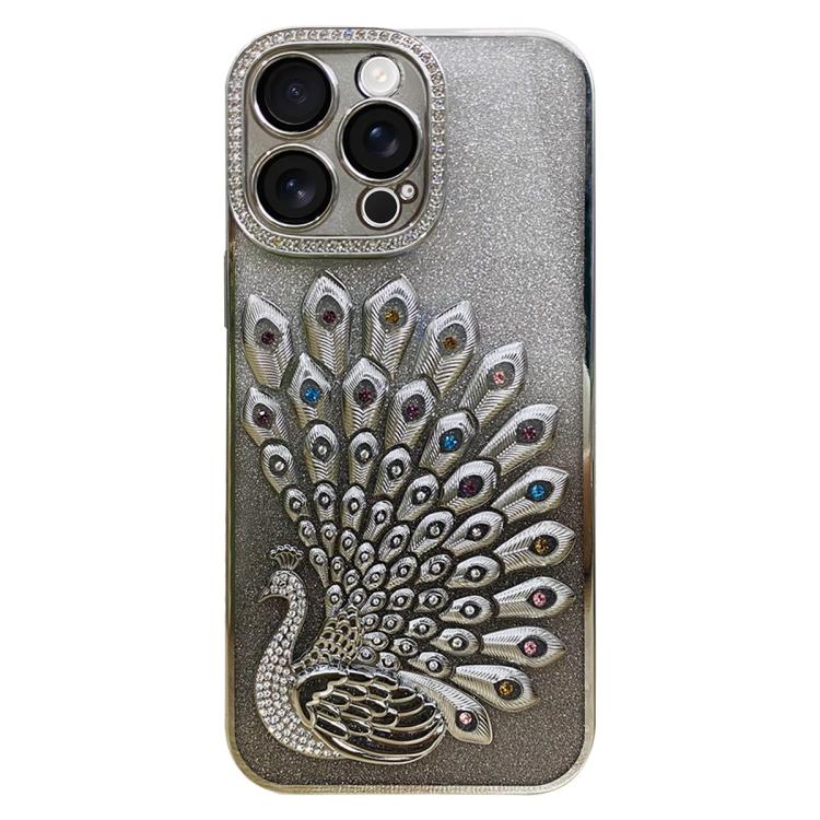Electroplated TPU Peacock Relief Rhinestone Glitter Phone Case with Lens Film