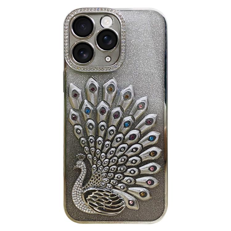 Electroplated TPU Peacock Relief Rhinestone Glitter Phone Case with Lens Film