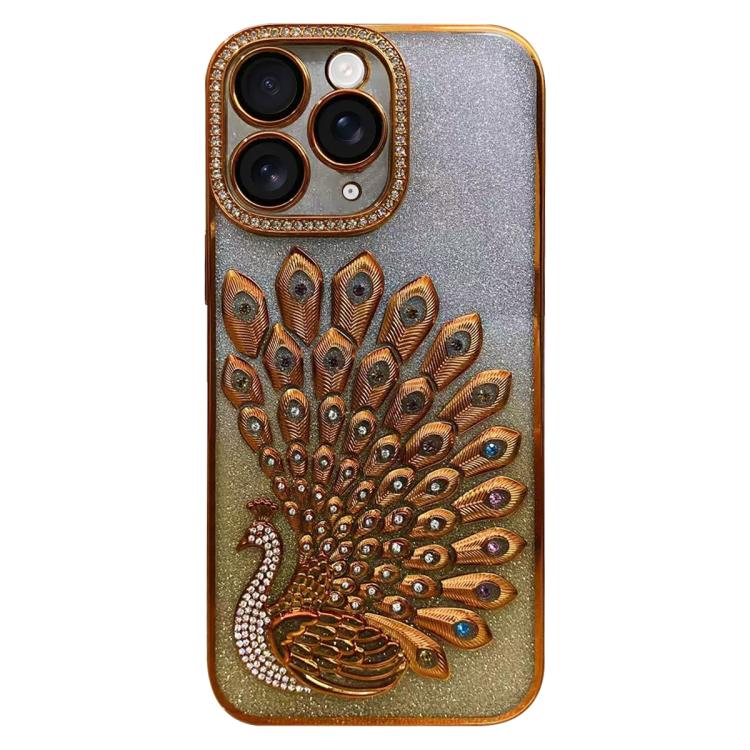 Electroplated TPU Peacock Relief Rhinestone Glitter Phone Case with Lens Film