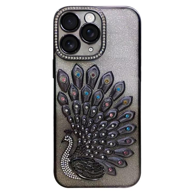 Electroplated TPU Peacock Relief Rhinestone Glitter Phone Case with Lens Film