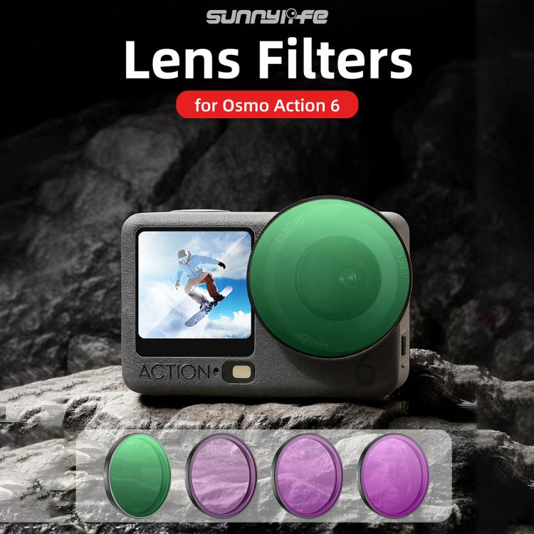 For DJI Osmo Action 6 Sunnylife Camera Lens Filter, Black Mist 1/4, CPL, MCUV, ND8, ND16, ND32, ND64, NIGHT, 3 in 1 Light Shadow, 4 in 1 Mixed Filter, 4 in 1 ND, 6 in 1 Mixed Filter, 8 in 1 Mixed Filter