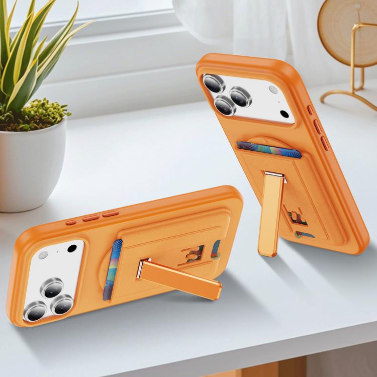 Leather Texture MagSafe Magnetic Folding Stand Phone Card Slots Holder