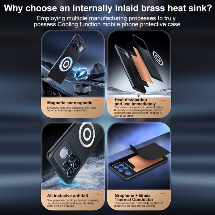 Graphene Brass Thermal Grease Cooling Frosted Magnetic Phone Case, For Redmi K90 Pro Max / Poco F8 Ultra, For Redmi K90 / Poco F8 Pro