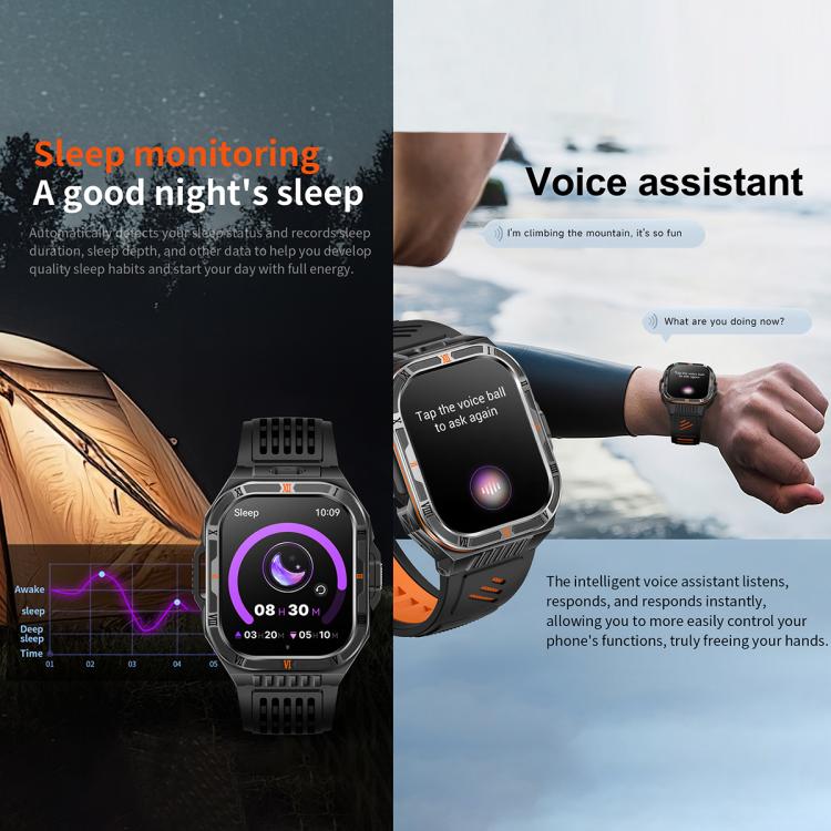 HT38 2.01 inch IPS Square Screen Smart Sports Watch Supports Bluetooth Call, Health Monitoring, LED Flashlight